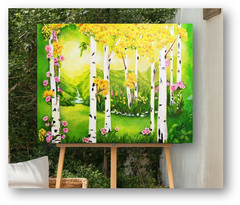 Original Mixed media Painting White Birch Tree Forest Signed Fine Art COA 11×14
