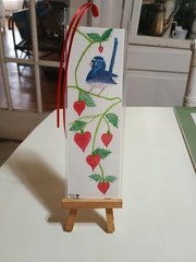 Original Watercolor Painting 2-1/2″X 7/1/4″ Blue Fairy Wren and Bleeding Hearts