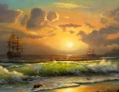 Dusk Seascape Wave Oil painting Wall Art HD Giclee Printed on canvas P1347