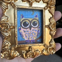 Whimsical Owl,cute, original miniature painting,small,mini
