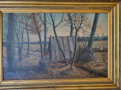 ANTIQUE PAINTING OLD SUGAR CAMP INDIANA EXHIBITED THE JOHN HERRON ART INSTITUTE