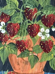 Vtg Sigrid Schmidt Signed Slate Hand-painted Strawberry Sign Wall Hanging 6”x4”