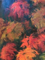 VINTAGE abstract floral flower original oil PAINTING by Walsh 67 modernism mums