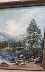 Original Oil Painting Landskape Mountains Lake Forest Signed Katie