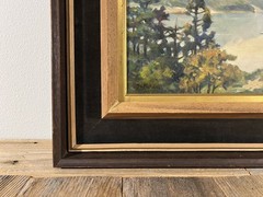 1940 Japanese Semi Antique Landscape Oil Painting Vintage Landscape Painting