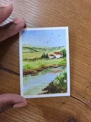 ACEO watercolor painting. Original Landscape