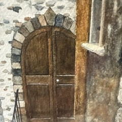 Liz Donner Watercolor Painting European Street Scene Framed Matted 24×20