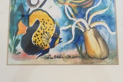 Watercolor Painting/Print Angel Fish Sea Horses Aquatic Art Artist Signed Matted