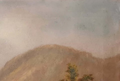MID-19tTH C. HUDSON RIVER at WEST POINT, NY AMERICAN ANTIQUE UNSGND O/C, OAK FRM