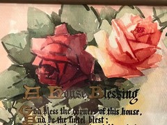 c.1910 Rose Motto House Blessing Watercolor Painting