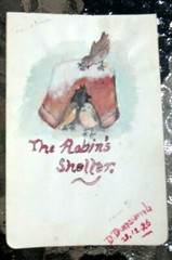 Original Folk Art Watercolor Painting The Robin’s Shelter Signed 1926 Winter