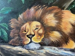 14 x 18 Original Oil Painting on Canvas…..“Lion on Rock“
