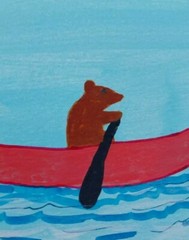 G.A.Titan Acrylic Painting IMPRESSIONISM Bear In Boat Whimsical lake Folk Art
