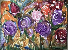 Purple roses .Original Watercolor Painting