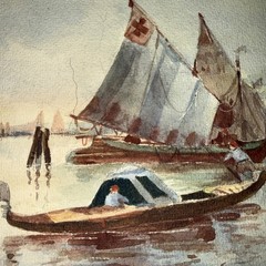 Vintage nautical Water Color Painting 19x 10 Signed AF Collin’s, NO FRAME