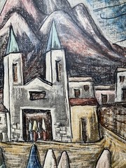 RAPHAEL MOISES MEXICO MODERNIST OLD MISSION MURAL STYLE MID CENTURY PAINTING