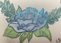 ACEO Original Rose Blue Watercolor Pencil By Creative Siren 2.5×3.5