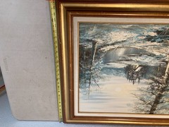 Vintage Painting Winter Landscape On Canvas WINTER MOON Painting Framed 22×19