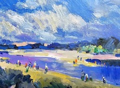 Oil painting River Ukrainian painter canvas Unframed original Decor landscape