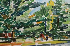 Father & Son Immersed in Color-Landscape Oil Painting-60s-I.L. Winarsky