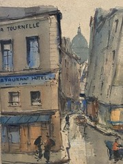 Henri Lamy 1966 Paris Watercolor “Rue Bievre” French Street Scene Signed Framed