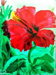Original art 14 X 11 Red Flower CANVAS Colorful Modern Art Acrylic Painting