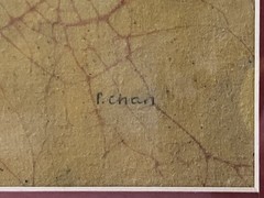 VTG P. Chan Botanical/Bird Batik on Silk Watercolor Painting c.1940’s Chinese