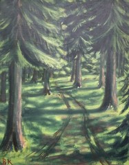 Oil painting green coniferous forest nature painting Denmark BK monogram 95x76cm