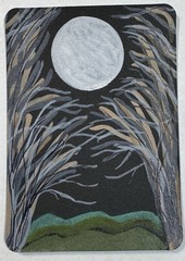 ACEO Original Hand Painted Acrylic Landscape With Full Moon 2.5 X 3.5