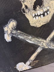 Vintage Folk Art Outsider Jolly Roger Painted Wooden Panel Skull & Crossbones