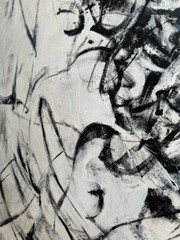 Black and White Painting | Huge Chaotic Strokes Swirling Patterns Zen Canvas Art