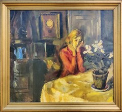 Mogens Vantore (1895-1977): YOUNG WOMAN AT A TABLE, original oil painting