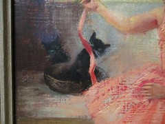 VINTAGE PORTRAIT PAINTING LITTLE GIRL WITH SWEET CAT KITTEN KITTY MYSTERY ART