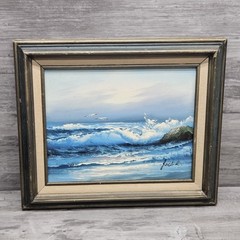 Jack Linn Seagull Coast Seascape Oil Painting on Board Signed 1990s 13″ x 11 .5″