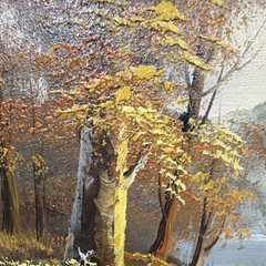 Woodson Oil on Canvas Impressionist Landscape Mountain Lake Trees Signed Framed