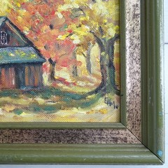1975 Miniature Autumn Landscape Oil Painting Sugar House Framed Signed 8.5×6.5
