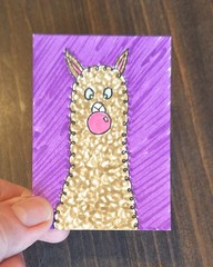 ACEO Original Alpaca Llama Watercolor Cartoon Painting by Sandrajean Smith