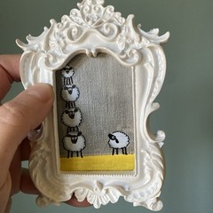 Funny Sheep Original Painting On Paper,4/5,framed,miniature,small,mini,cute