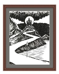 9×12 Original Fantasy Castle Drawing Gothic Fairytale Ink Art by Atherton