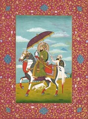 Sikh Painting Of Guru Gobind Singh On Horseback With Falcon Bird 10.25×14 Inches
