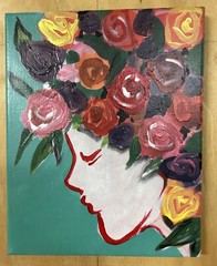 Therese Han Art: Original Acrylic Painting 8×10 – P52 „Girl w/Flowers in Hair“