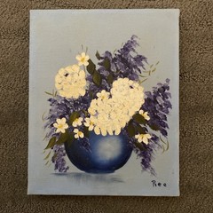 Vntg 1950’s Floral Hydrangea Painting Original Floral Still Life Vase 8” X 10”