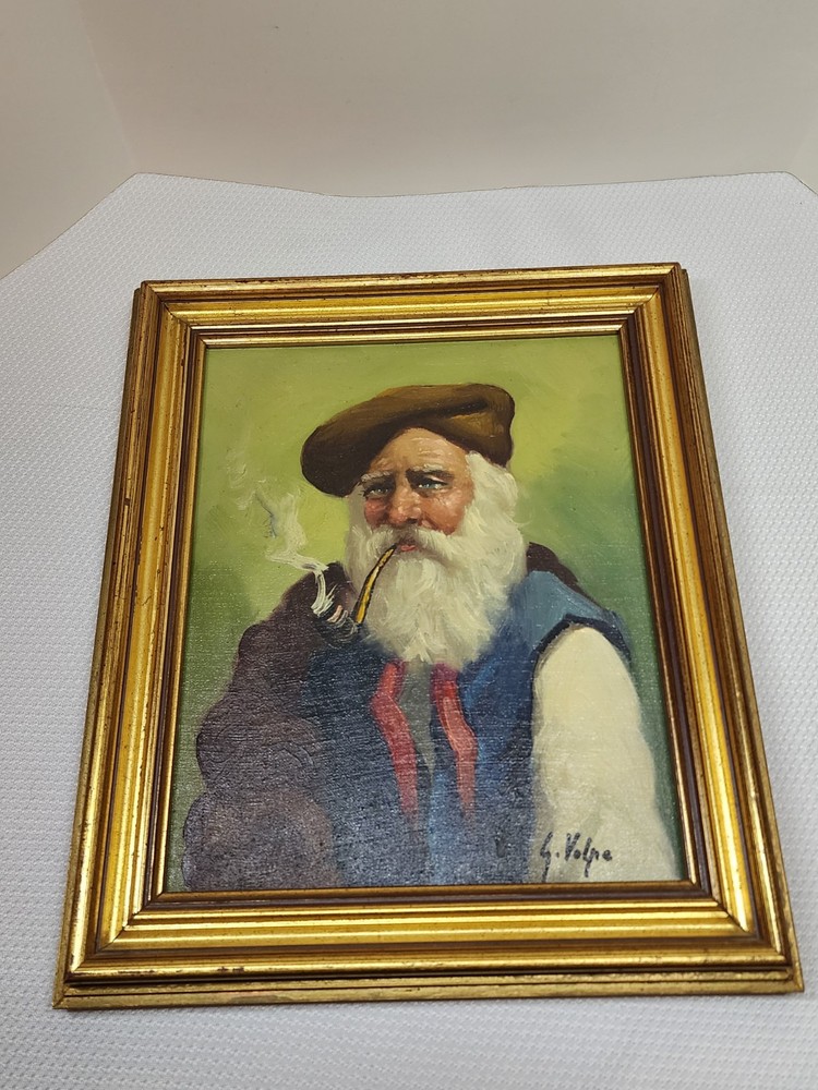 Vintage signed Guido Volpe Painting on Canvas, „Man with Pipe“