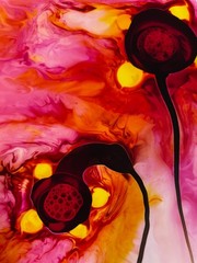 Tonito Original art painting.Organic realism.FLOWERS & Vase.Amazing red colors