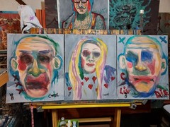 3 Original Paintings Oil Acrylic Rob Zombie Evil Clown Expressionism