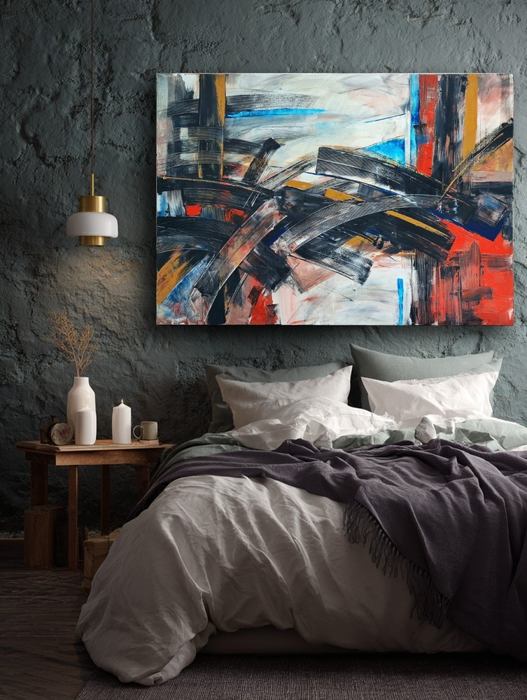 Large Abstract Acrylic Painting 39″x59″/100x150cm Modern Office Wall Art from EU