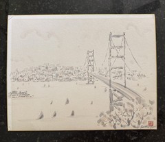 Yoshitsugu Yoshii Signed Watercolor California Golden Gate Bridge San Francisco