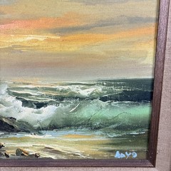Vintage Original Oil Canvas Painting Signed Ocean Beach Seascape Sea MCM Framed