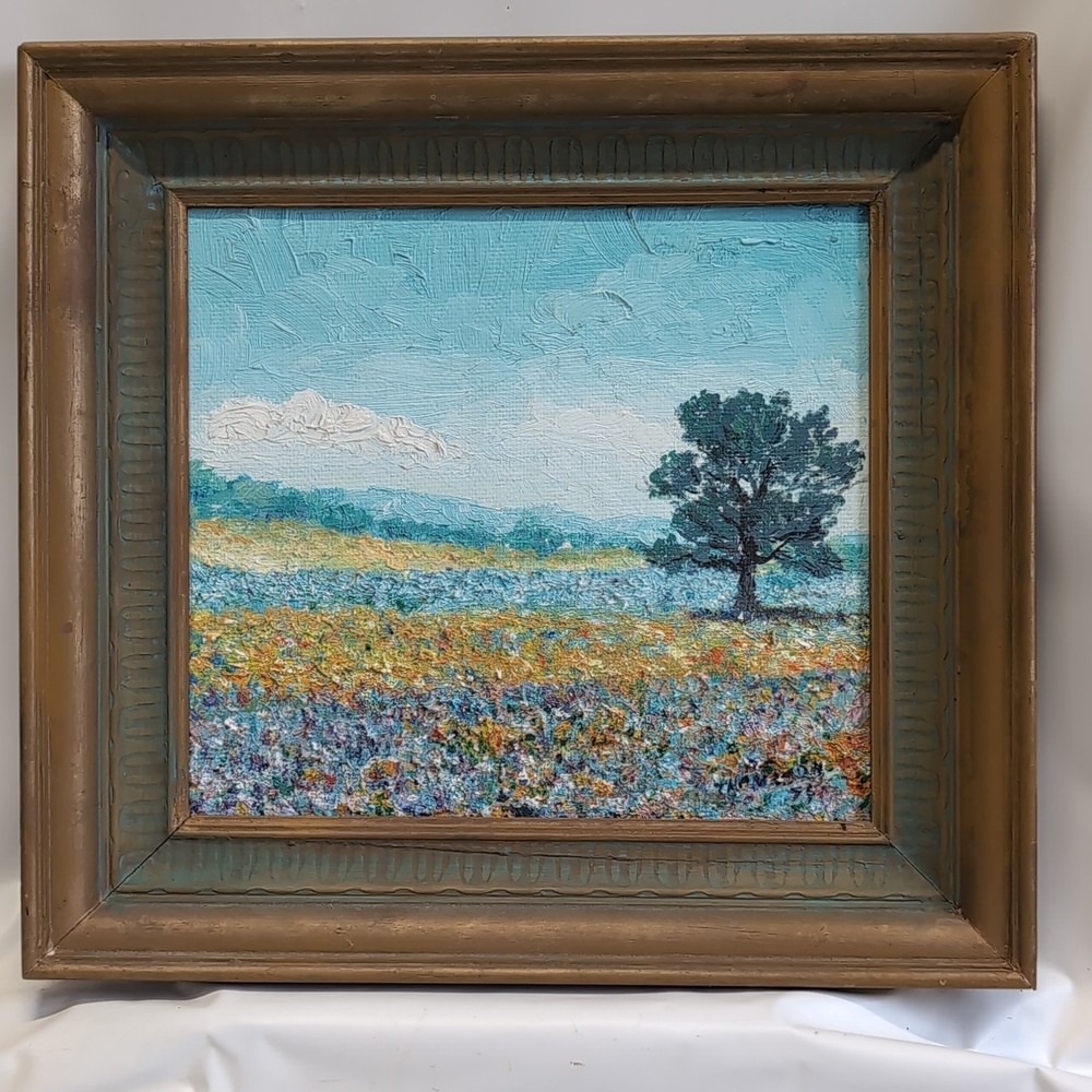 Vintage Painting On Board Flower Meadow Signed And Dated