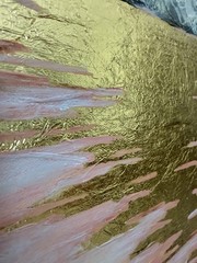 Large Original Acrylic Painting Gold Leaf Coastal Landscape Canvas Art 36×48